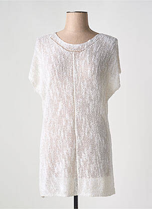 Pull tunique stretch manches courtes beige EVA KAYAN femme