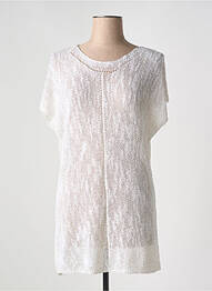 Pull tunique stretch manches courtes beige EVA KAYAN femme
