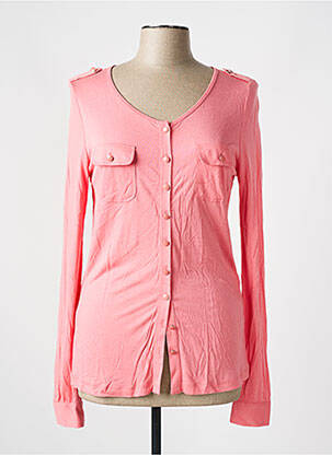 Gilet manches longues col rond rose BANDOLERA femme