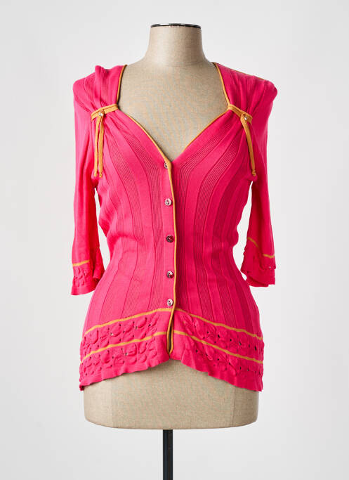 Gilet manches longues rose TRICOT CHIC pour femme