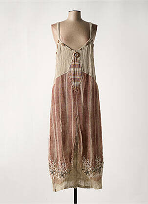 Robe longue coupe cintrée fines bretelles beige MARILU femme