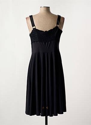 Robe mi-longue col v fines bretelles noir 3322 femme