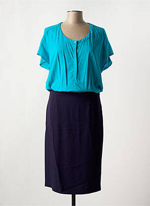Robe mi-longue tissage crêpe manches courtes bleu PENNYBLACK femme