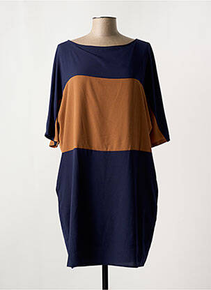 Robe mi-longue coupe fluide manches 3/4 bleu POUSSIERE D'ETOLE femme