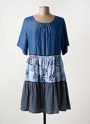Robe mi-longue coupe évasée manches courtes bleu 5 HEARTS femme