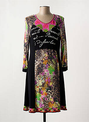 Robe mi-longue imprimé fantaisie manches longues noir OLIVIER PHILIPS femme