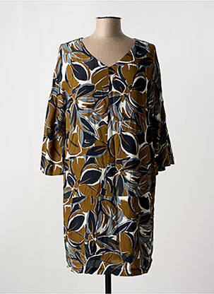 Robe mi-longue imprimé fleurs manches 3/4 marron LA FEE MARABOUTEE femme