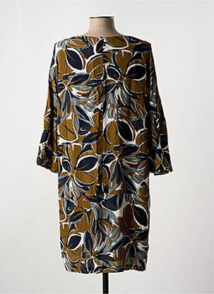Robe mi-longue imprimé fleurs manches 3/4 marron LA FEE MARABOUTEE femme