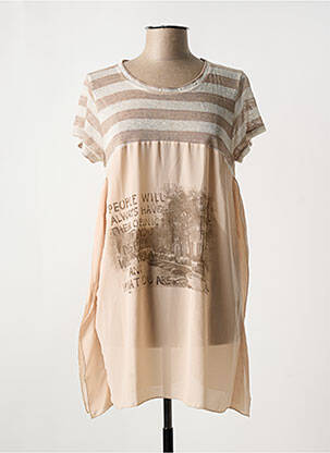 Tunique manches courtes tissage crêpe beige POUSSIERE D'ETOLE femme