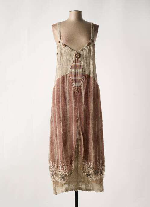 Robe longue coupe cintrée fines bretelles beige MARILU femme