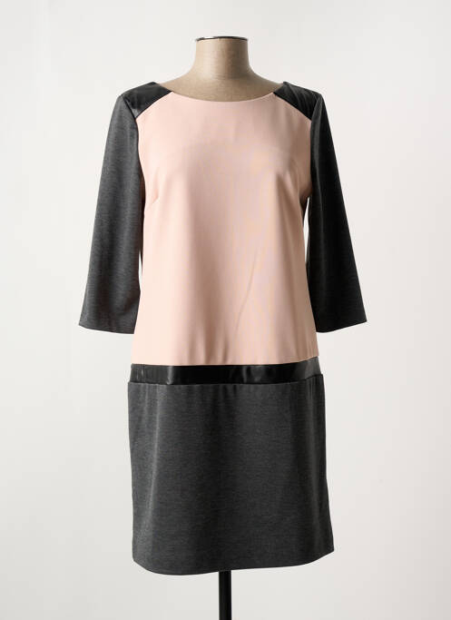 Robe courte manches 3/4 manches 3/4 gris POUSSIERE D'ETOLE femme