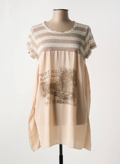 Tunique manches courtes tissage crêpe beige POUSSIERE D'ETOLE femme