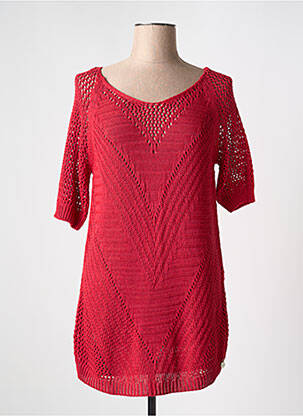 Pull tunique maille ajourée manches courtes rouge LOLITAS & LOLOS femme