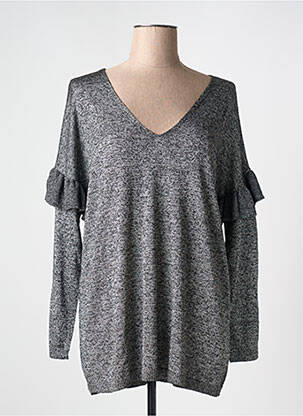 Pull tissage chiné manches longues gris MORGAN femme