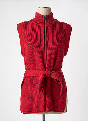 Pull tunique tissage chiné sans manche rouge CKS femme
