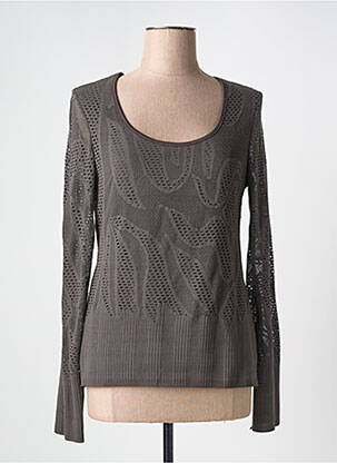 Pull maille ajourée manches longues marron 3322 femme