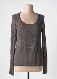 Pull maille ajourée manches longues marron 3322 femme