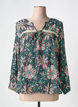 Blouse tissage popeline manches longues vert ACOTÉ femme