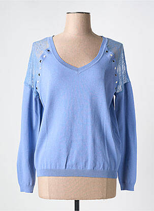 Pull col v manches longues bleu MORGAN femme