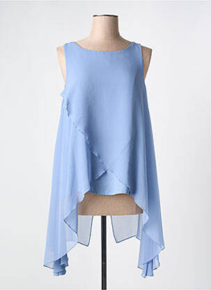 Tunique sans manche tissage crêpe bleu VAN-DOS femme