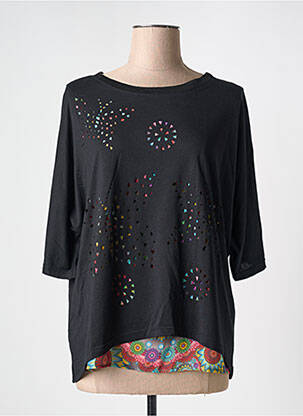 T-shirt col v manches courtes noir DESIGUAL femme