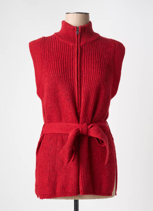 Pull tunique tissage chiné sans manche rouge CKS femme