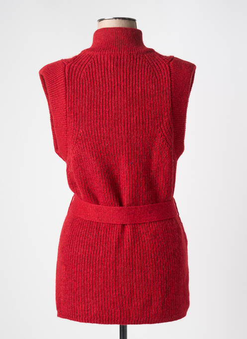 Pull tunique tissage chiné sans manche rouge CKS femme