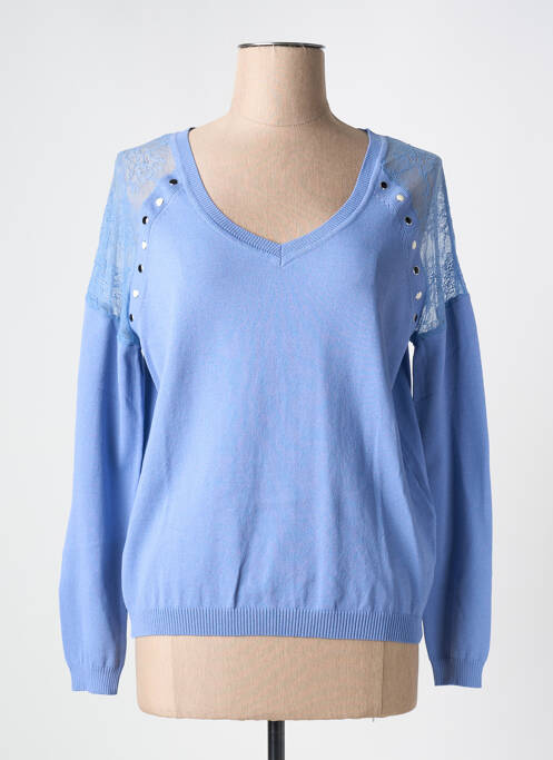 Pull col v manches longues bleu MORGAN femme
