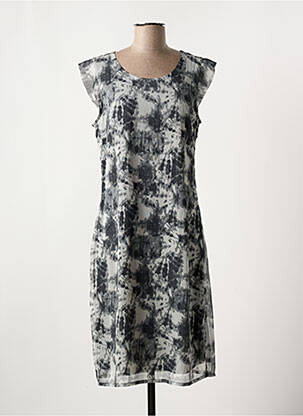 Robe mi-longue imprimé fantaisie manches courtes gris FRANSA femme