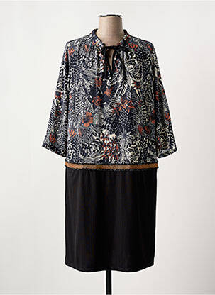 Robe mi-longue imprimé fleurs manches 3/4 noir LA FEE MARABOUTEE femme