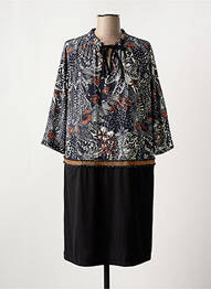 Robe mi-longue imprimé fleurs manches 3/4 noir LA FEE MARABOUTEE femme