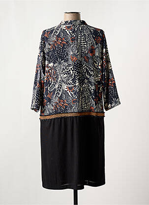 Robe mi-longue imprimé fleurs manches 3/4 noir LA FEE MARABOUTEE femme