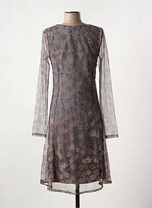Robe mi-longue imprimé fleurs manches longues gris MYRINE ANTWERP femme