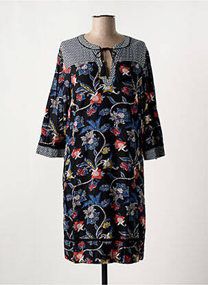 Robe mi-longue imprimé fleurs manches 3/4 noir FRANSA femme