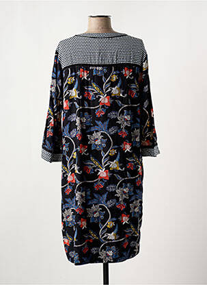 Robe mi-longue imprimé fleurs manches 3/4 noir FRANSA femme