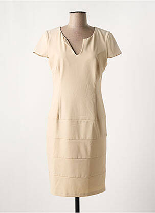 Robe mi-longue tissage crêpe manches courtes beige POUSSIERE D'ETOLE femme