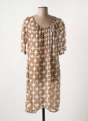 Robe mi-longue imprimé fleurs manches courtes marron NIU femme