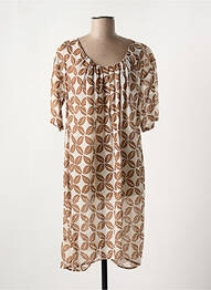Robe mi-longue coupe fluide manches courtes marron NIU femme
