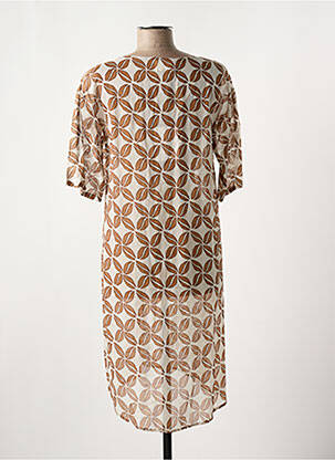 Robe mi-longue imprimé fleurs manches courtes marron NIU femme