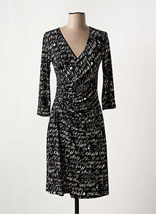 Robe mi-longue imprimé fantaisie manches longues noir LILOO femme