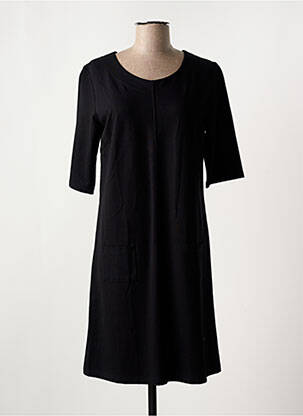 Robe mi-longue fermeture zippée au dos manches courtes noir FLEUR DE SEL femme