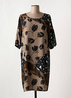 Robe courte manches 3/4 manches 3/4 marron POUSSIERE D'ETOLE femme