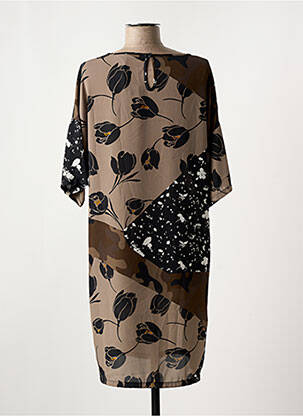 Robe courte manches 3/4 manches 3/4 marron POUSSIERE D'ETOLE femme