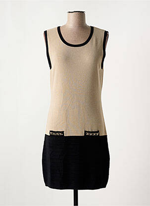 Robe pull coupe droite sans manche beige CRISTINA femme