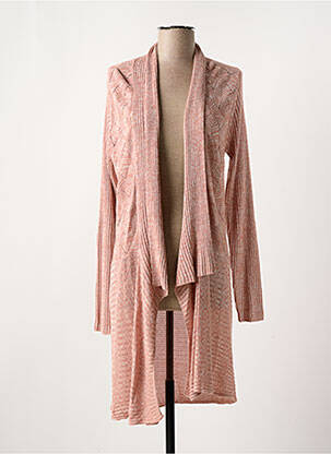 Gilet manches longues col châle rose FRANSA femme