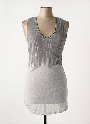 Pull tunique tissage chiné sans manche gris EVA KAYAN femme