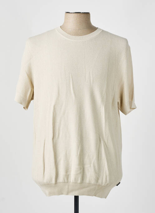 Pull stretch manches courtes beige HUGO BOSS homme