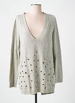 Pull col v manches courtes gris BLEU BLANC ROUGE femme