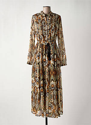 Robe longue manches longues manches longues marron YEST femme