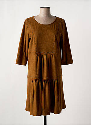 Robe courte manches 3/4 manches 3/4 marron INDIES femme